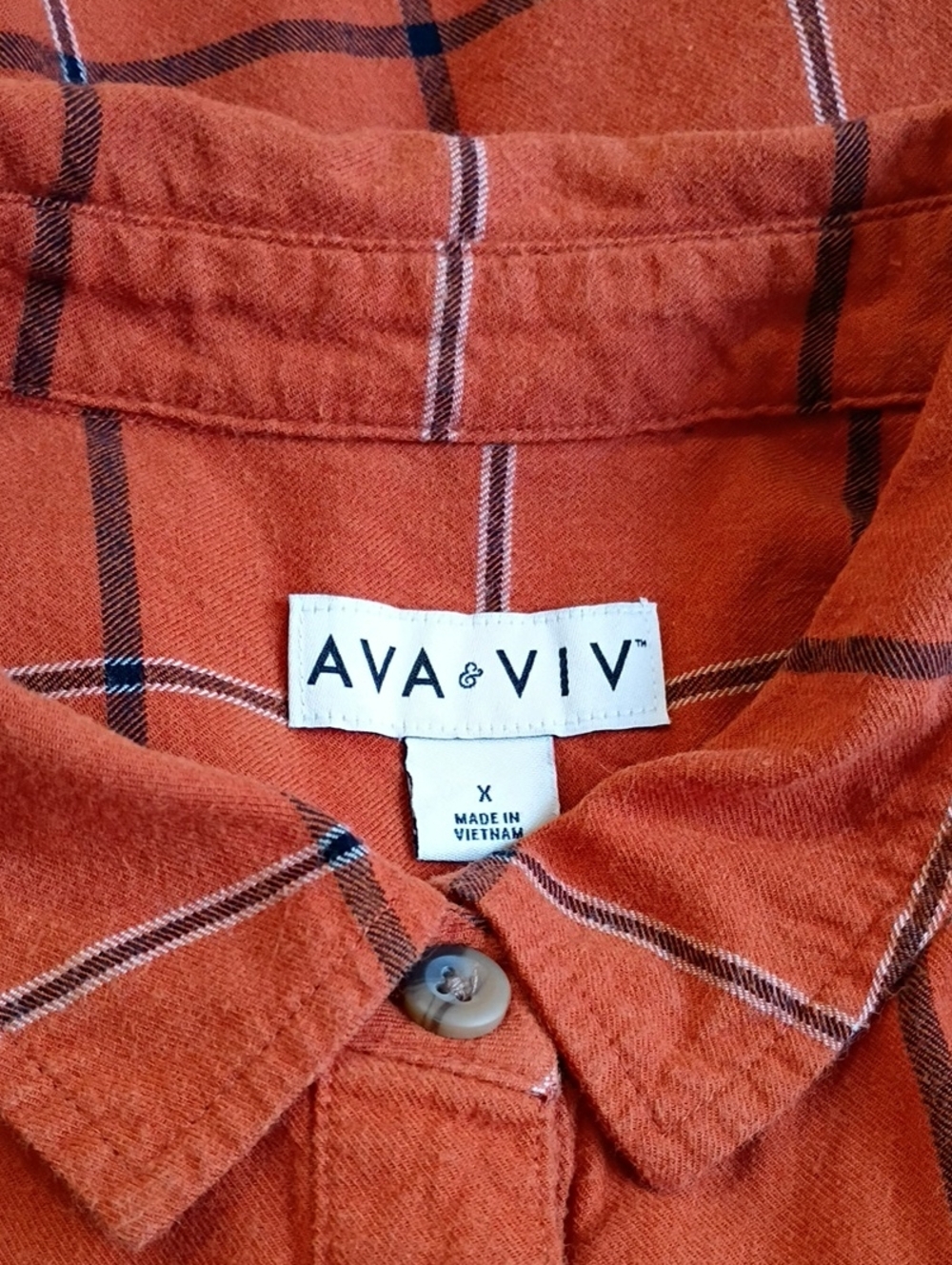Ava & Viv Rust Plaid Button-Down Shirt 1X